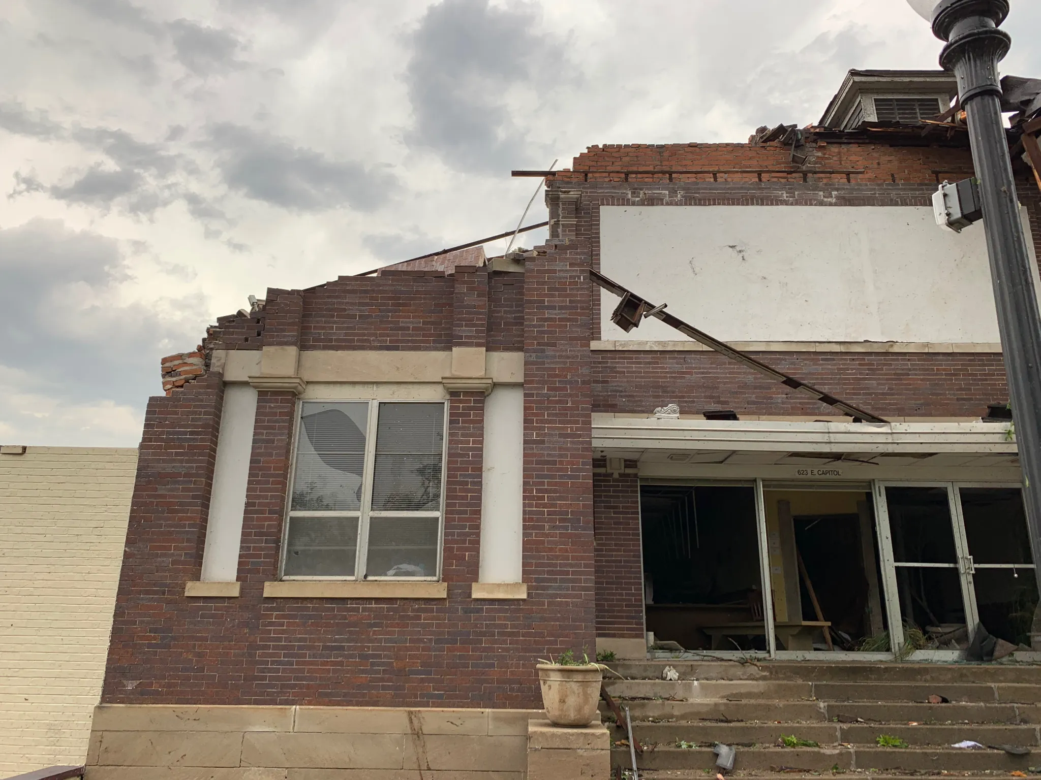 Tornado damage at the Shoe Factory