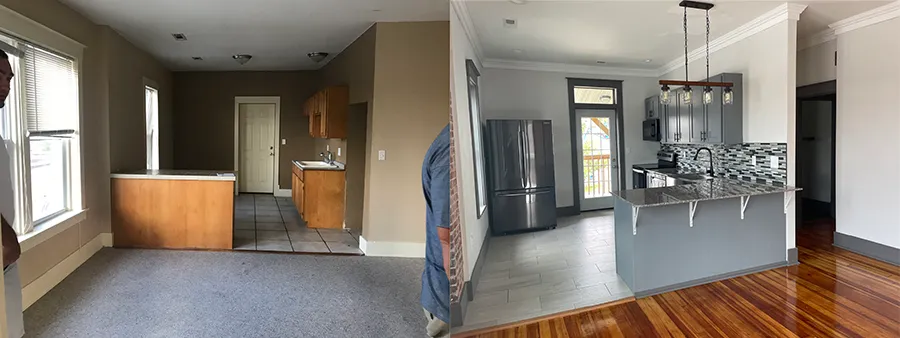 Upstairs Kitchen — before and after